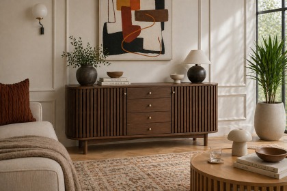 Soho Brown Oak Slatted Sideboard with Drawers Soho Brown Oak Slatted Sideboard with Drawers