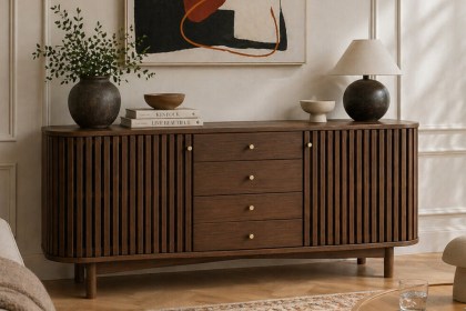 Soho Brown Oak Slatted Sideboard with Drawers Soho Brown Oak Slatted Sideboard with Drawers
