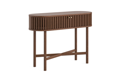 Soho Brown Oak Slatted Oval Console Table Soho Brown Oak Slatted Oval Console Table