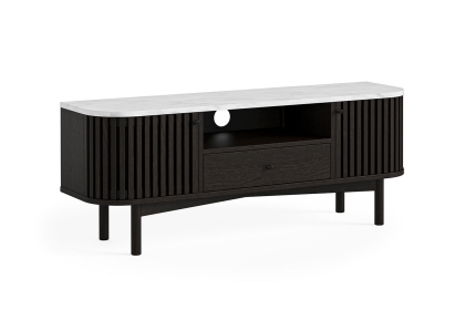 Soho Black Oak Slatted Small TV Unit with Marble Top Soho Black Oak Slatted Small TV Unit with Marble Top