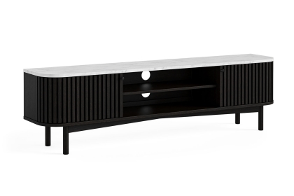 Soho Black Oak Slatted Large TV Unit with Marble Top Soho Black Oak Slatted Large TV Unit with Marble Top