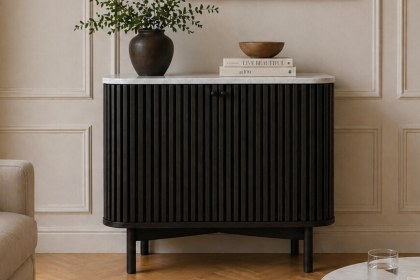 Soho Black Oak Slatted Cupboard with Marble Top Soho Black Oak Slatted Cupboard with Marble Top