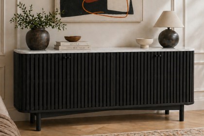 Soho Black Oak Slatted Large Sideboard with Marble Top Soho Black Oak Slatted Large Sideboard with Marble Top