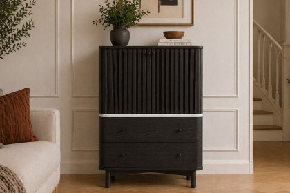 Soho Black Oak Slatted Shoe Cupboard with Marble Top Soho Black Oak Slatted Shoe Cupboard with Marble Top