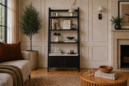 Soho Black Oak Slatted Bookcase with Marble Top Soho Black Oak Slatted Bookcase with Marble Top