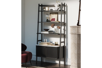 Soho Black Oak Slatted Bookcase with Marble Top Soho Black Oak Slatted Bookcase with Marble Top