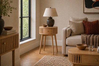 Soho Natural Oak Slatted Round Side Table Soho Natural Oak Slatted Round Side Table