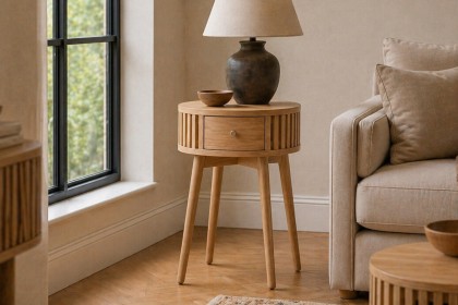 Soho Natural Oak Slatted Round Side Table Soho Natural Oak Slatted Round Side Table