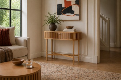 Soho Natural Oak Slatted Oval Console Table Soho Natural Oak Slatted Oval Console Table