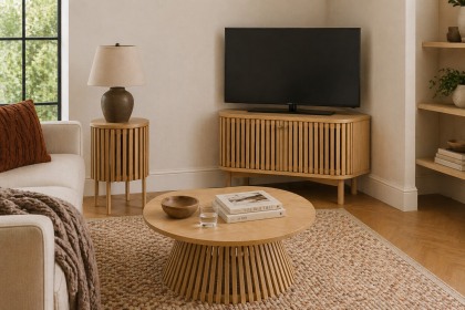 Soho Natural Oak Slatted Corner TV Unit Soho Natural Oak Slatted Corner TV Unit