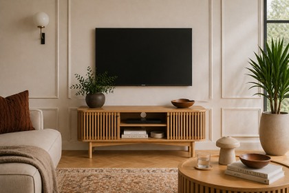 Soho Natural Oak Slatted Small TV Unit Soho Natural Oak Slatted Small TV Unit