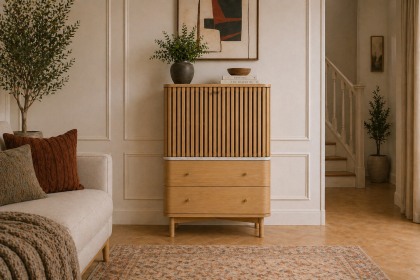 Soho Natural Oak Slatted Shoe Cupboard with Marble Top Soho Natural Oak Slatted Shoe Cupboard with Marble Top