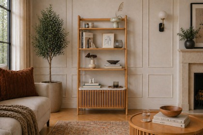 Soho Natural Oak Slatted Bookcase with Marble Top Soho Natural Oak Slatted Bookcase with Marble Top