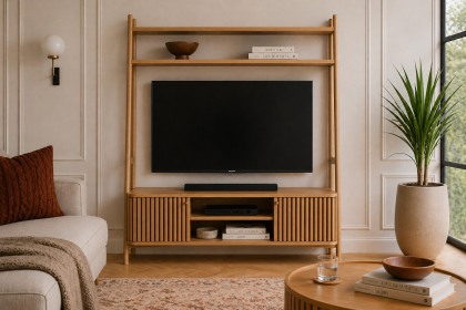 Soho Natural Oak Slatted 137cm Ladder TV Unit Soho Natural Oak Slatted 137cm Ladder TV Unit