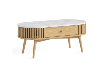 Soho Natural Oak Slatted Oval Coffee Table with Marble Top Soho Natural Oak Slatted Oval Coffee Table with Marble Top