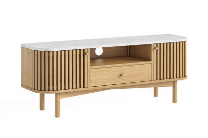 Soho Natural Oak Slatted Small TV Unit with Marble Top Soho Natural Oak Slatted Small TV Unit with Marble Top