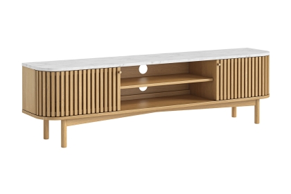 Soho Natural Oak Slatted Large TV Unit with Marble Top Soho Natural Oak Slatted Large TV Unit with Marble Top