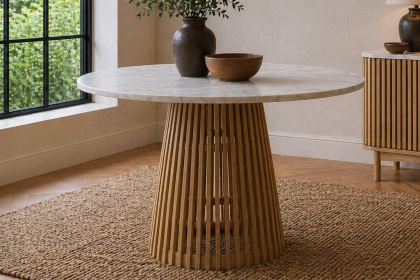 Soho Natural Oak Slatted Round Dining Table with Marble Top Soho Natural Oak Slatted Round Dining Table with Marble Top