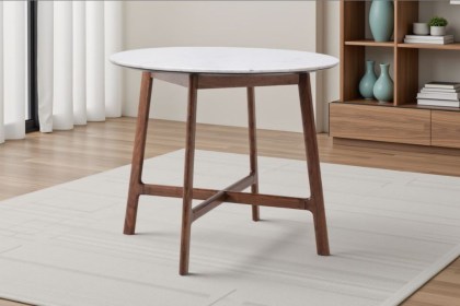 Gallery Direct Barcelona Dark Wood Round Dining Table with Marble Top Gallery Direct Barcelona Dark Wood Round Dining Table with Marble Top