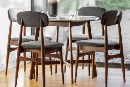 Gallery Direct Barcelona Dark Wood Round Dining Table with Marble Top Gallery Direct Barcelona Dark Wood Round Dining Table with Marble Top