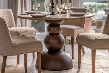 Gallery Direct Sculpt Mango Wood Round Dining Table with Travertine Top Gallery Direct Sculpt Mango Wood Round Dining Table with Travertine Top