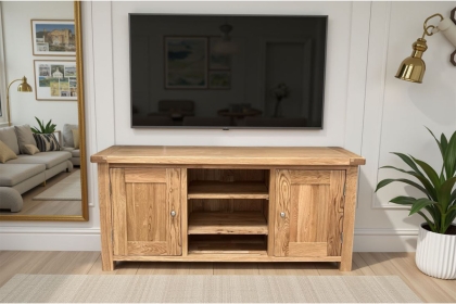 Largo Rustic Solid Oak Large TV Unit with Wood Doors Largo Rustic Solid Oak Large TV Unit with Wood Doors