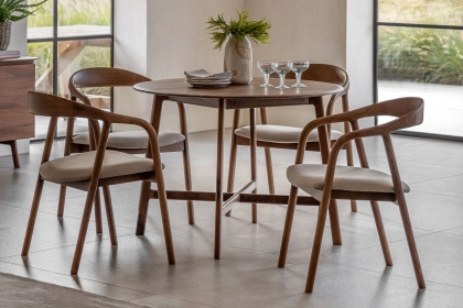 Gallery Direct Madrid Walnut Round Dining Table Set & x4 Dining Chairs Gallery Direct Madrid Walnut Round Dining Table Set & x4 Dining Chairs