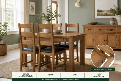 Salisbury Waxed Premium Oak Compact Ext Dining Table Set + 4 Slat Back PU Chairs Salisbury Waxed Premium Oak Compact Ext Dining Table Set + 4 Slat Back PU Chairs