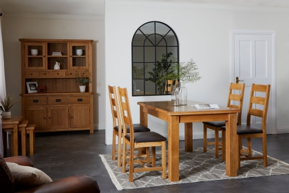 Salisbury Waxed Premium Oak Compact Ext Dining Table Set + 4 Slat Back PU Chairs Salisbury Waxed Premium Oak Compact Ext Dining Table Set + 4 Slat Back PU Chairs