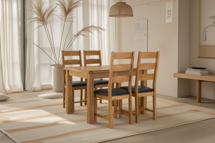 Salisbury Waxed Premium Oak Compact Ext Dining Table Set + 4 Slat Back PU Chairs Salisbury Waxed Premium Oak Compact Ext Dining Table Set + 4 Slat Back PU Chairs