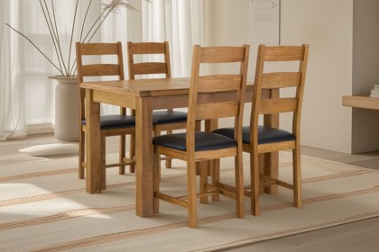 Salisbury Waxed Premium Oak Compact Ext Dining Table Set + 4 Slat Back PU Chairs Salisbury Waxed Premium Oak Compact Ext Dining Table Set + 4 Slat Back PU Chairs