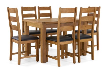 Salisbury Waxed Premium Oak Compact Ext Dining Table Set + 6 Slat Back PU Chairs Salisbury Waxed Premium Oak Compact Ext Dining Table Set + 6 Slat Back PU Chairs