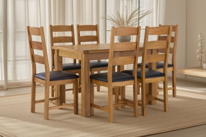 Salisbury Waxed Premium Oak Compact Ext Dining Table Set + 6 Slat Back PU Chairs Salisbury Waxed Premium Oak Compact Ext Dining Table Set + 6 Slat Back PU Chairs