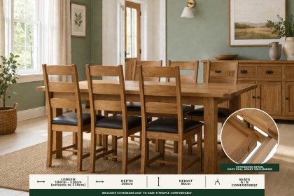Salisbury Waxed Premium Oak Large Ext Dining Table Set + 6 Slat Back PU Chairs Salisbury Waxed Premium Oak Large Ext Dining Table Set + 6 Slat Back PU Chairs