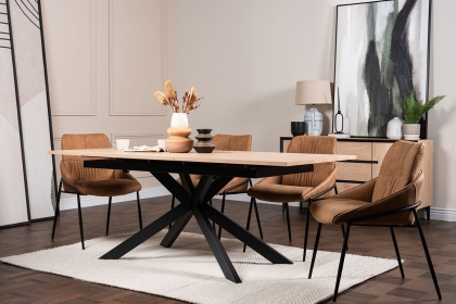 Jaxon Oak Finish 160-220cm Ext Dining Table Set with x4 Jackson Chairs in Tan Jaxon Oak Finish 160-220cm Ext Dining Table Set with x4 Jackson Chairs in Tan