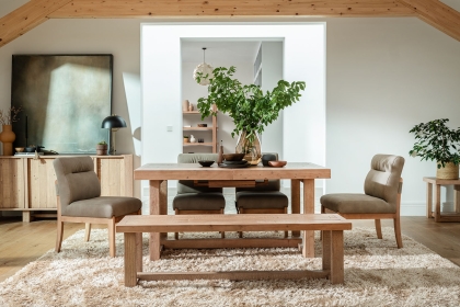 Oakley Reclaimed Wood 160-200cm Extending Dining Table Set in Rustic Buff Finish Oakley Reclaimed Wood 160-200cm Extending Dining Table Set in Rustic Buff Finish