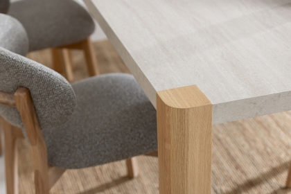 Arlo Natural Oak 140cm Travertine Ceramic Dining Table Set with 4 Leo Chairs Arlo Natural Oak 140cm Travertine Ceramic Dining Table Set with 4 Leo Chairs