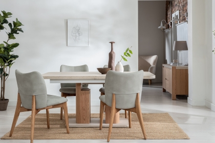 Arlo Natural Oak 160-200cm Ext Travertine Ceramic Dining Table Set with Spencer Chairs Arlo Natural Oak 160-200cm Ext Travertine Ceramic Dining Table Set with Spencer Chairs