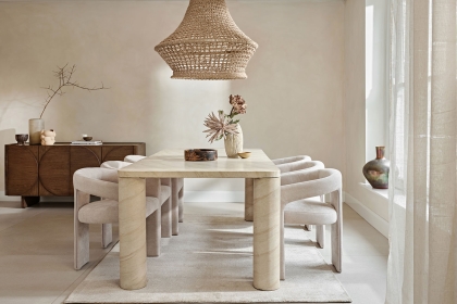 Ida Travertine Stone 200cm Dining Table Set with 6 Georgia Chairs Ida Travertine Stone 200cm Dining Table Set with 6 Georgia Chairs