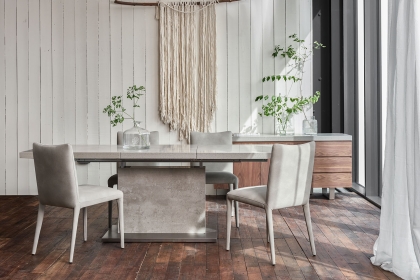 Petra Industrial Ext 160-220cm Dining Table Set & 4 Lucas Misty Grey Chairs Petra Industrial Ext 160-220cm Dining Table Set & 4 Lucas Misty Grey Chairs
