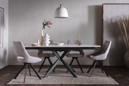 Sintered Stone 140-200cm Twist Extending Dining Table Set in White with x4 Paige Chairs Sintered Stone 140-200cm Twist Extending Dining Table Set in White with x4 Paige Chairs