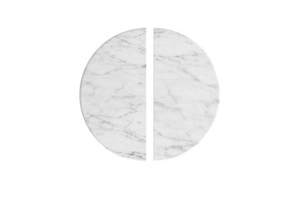 Portobello Oak Half Moon Nest of Tables with Travertine Top Portobello Oak Half Moon Nest of Tables with Travertine Top