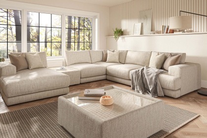Niki Fabric Modular Large Corner Sofa Group with Chaise End and Glass Table Niki Fabric Modular Large Corner Sofa Group with Chaise End and Glass Table