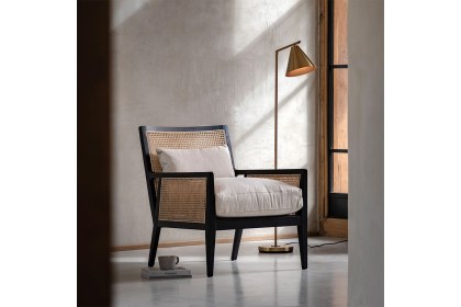 Gallery Direct Nagoya Black Wood Rattan Armchair with Cream Seat Cushions Gallery Direct Nagoya Black Wood Rattan Armchair with Cream Seat Cushions