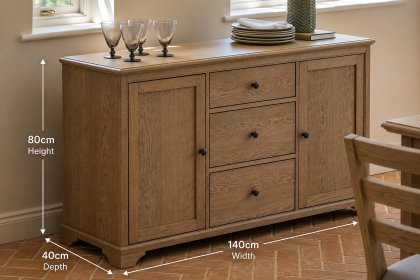 Gallery Direct Malvern Natural Oak 3 Drawer Large Sideboard Gallery Direct Malvern Natural Oak 3 Drawer Large Sideboard