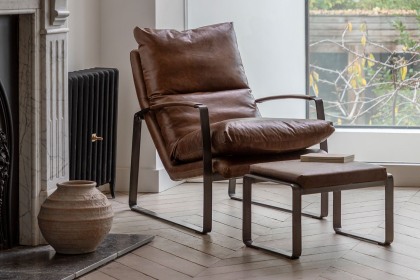Gallery Direct Fabien Lounger Chair in Brown Leather Gallery Direct Fabien Lounger Chair in Brown Leather