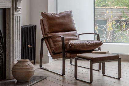 Gallery Direct Fabien Footstool in Brown Leather Gallery Direct Fabien Footstool in Brown Leather