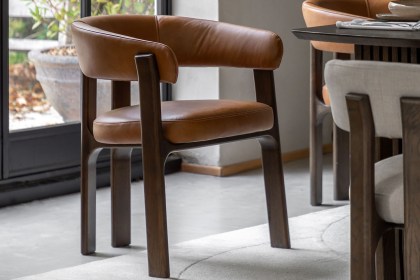 Gallery Direct Onda Walnut Dining Chair in Brown Leather Gallery Direct Onda Walnut Dining Chair in Brown Leather