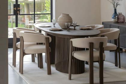 Gallery Direct Onda Walnut Ext 200-250cm Oval Dining Table Set & 6 Natural Chairs Gallery Direct Onda Walnut Ext 200-250cm Oval Dining Table Set & 6 Natural Chairs