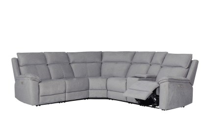 Blaine 5 Seater Electric Recliner Corner Sofa with Console in Greige Fabric Blaine 5 Seater Electric Recliner Corner Sofa with Console in Greige Fabric